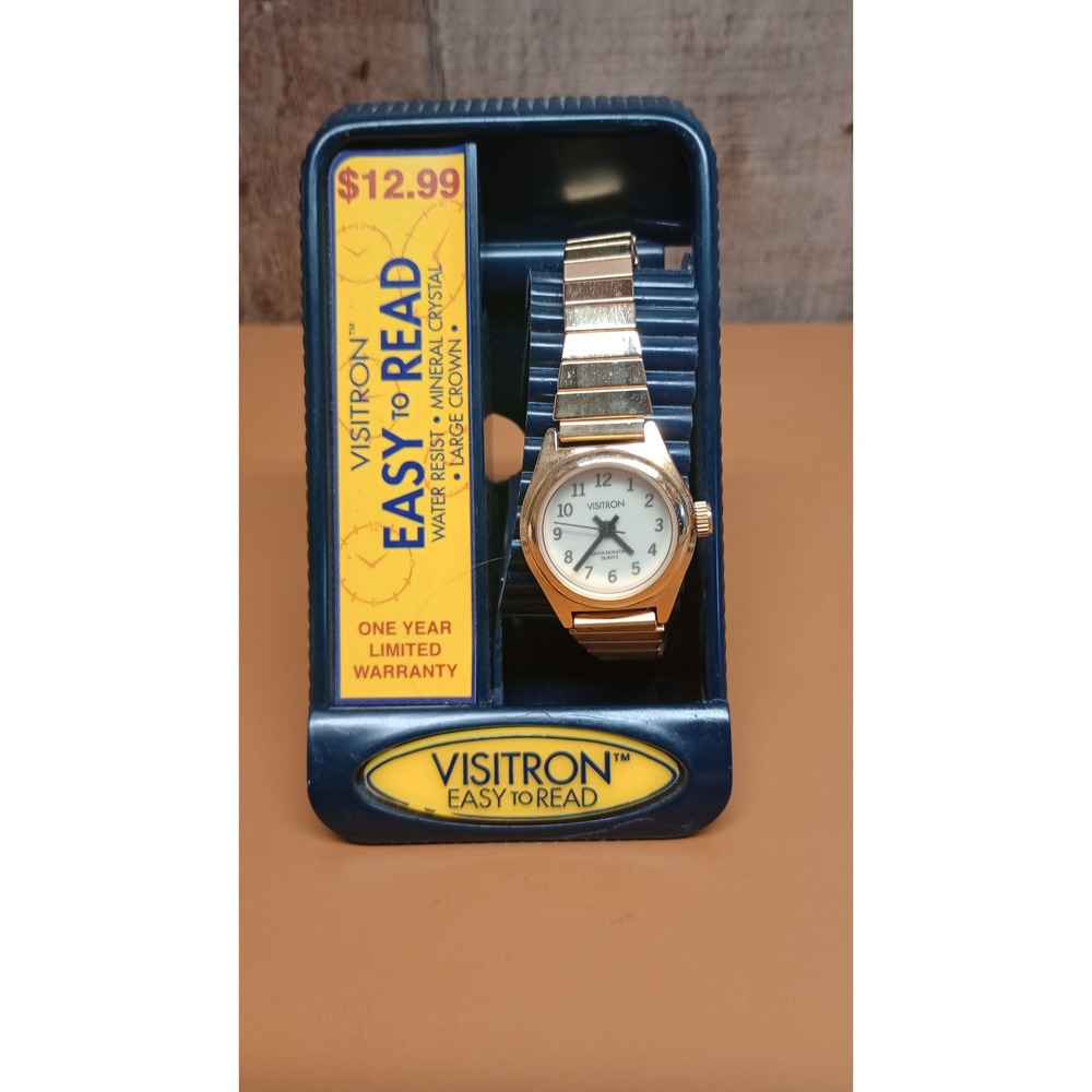 Visitron Easy To Read Gold Tone Expansion Band Watch VISQA10 New in Case